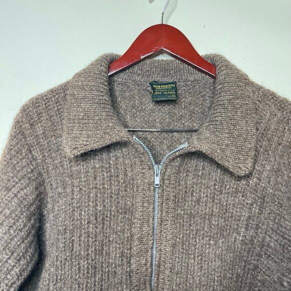 VNTG Inis Meain Chunky Thick Brown Zip Cardigan Irish Wool Sweater Men Sz 40 M - Picture 5 of 11